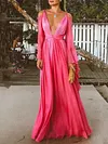 Flared Sleeves Solid Color Wet Look Maxi Dresses