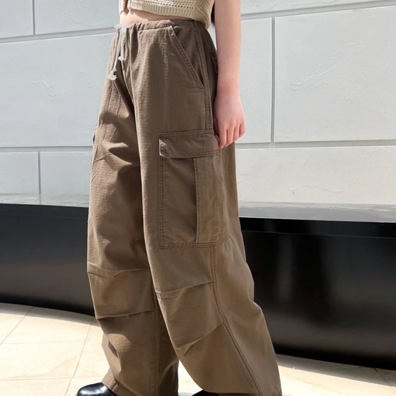 Churchf hirigin Harajuku Low Waist Cargo Pants Pockets Vintage Drawstring Wide Leg Sweatpants Korean Joggers Loose Trousers Streetwear