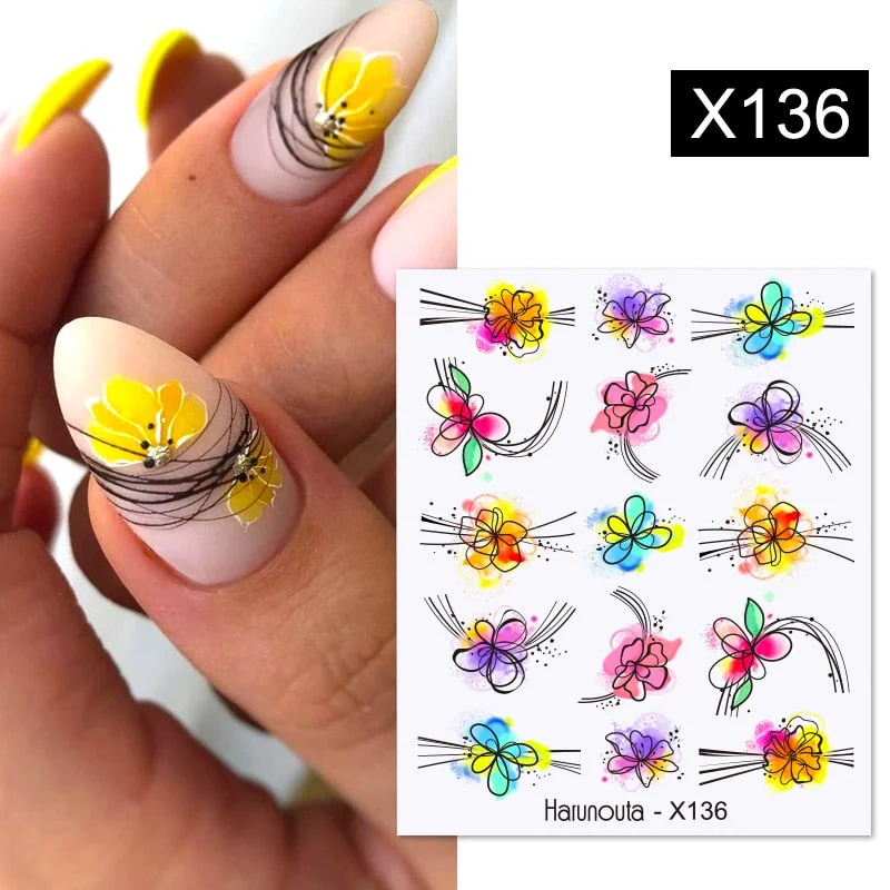 Harunouta Autumn Flowers Leaves Line Patter Nails Sticker Nail Art Decorations Decals Water Transfer Slider Foil Manicures Wraps-Nail Inspo