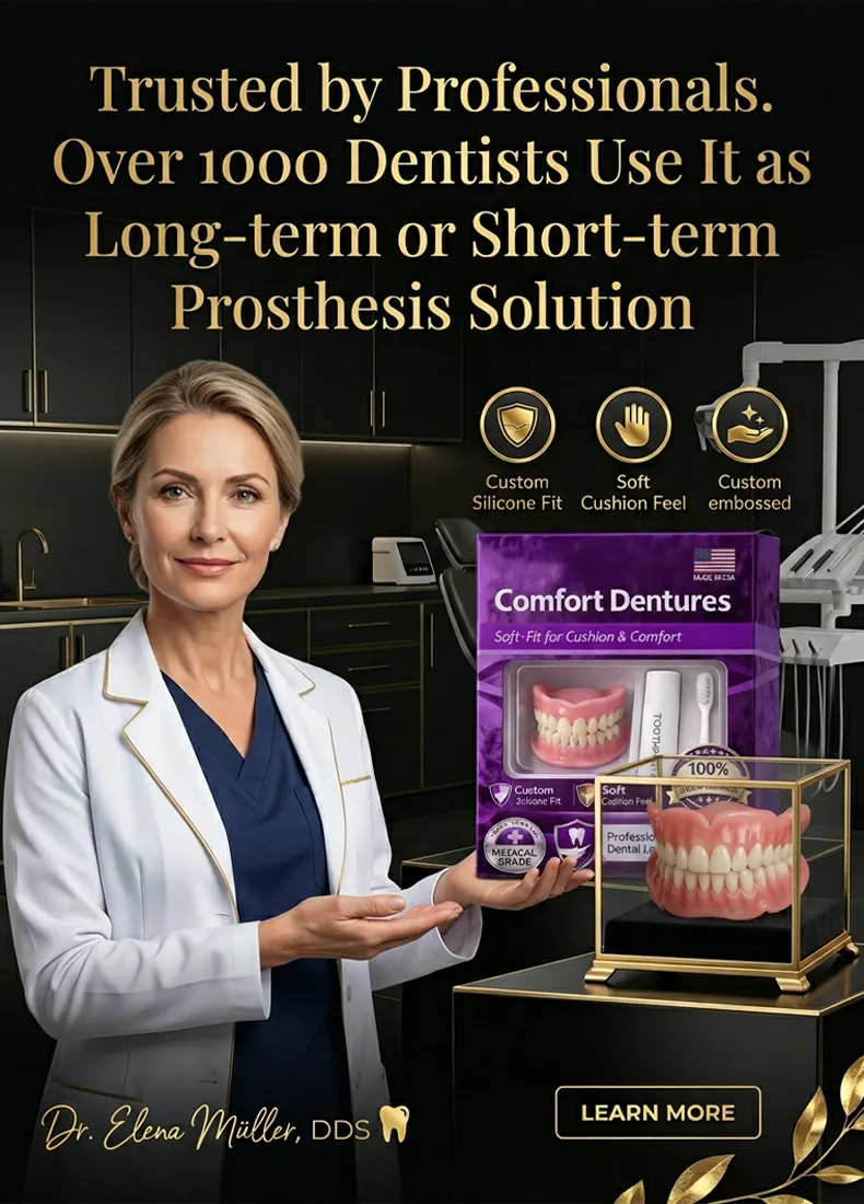 🔥Confident Smile Complete Denture Set. ✅ Medical Grade: BPA-free, made with high-molecular-weight memory material. ⏱️ In just seconds, you can wear them and enjoy healthy, beautiful teeth, savoring every bite.