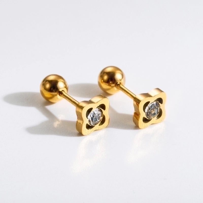 1 Pair Commute Rabbit Heart Shape Crown 304 Stainless Steel 18K Gold Plated Ear Studs