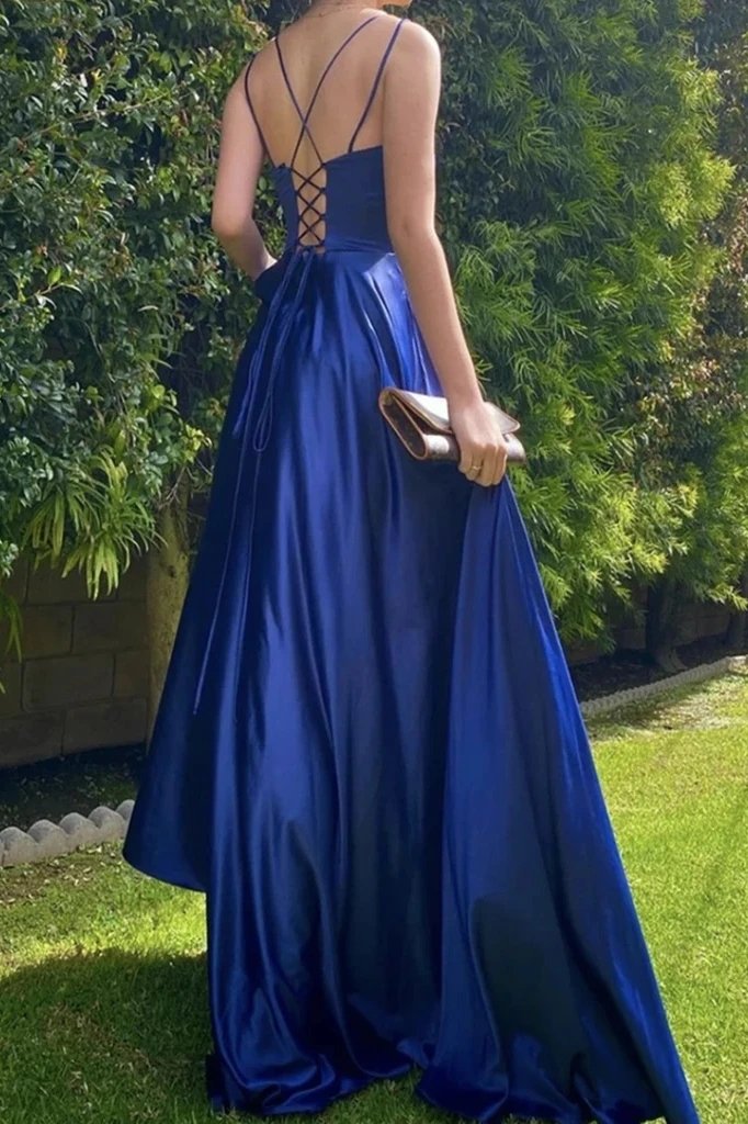 Daisda Long Royal Blue Prom Dress String Back