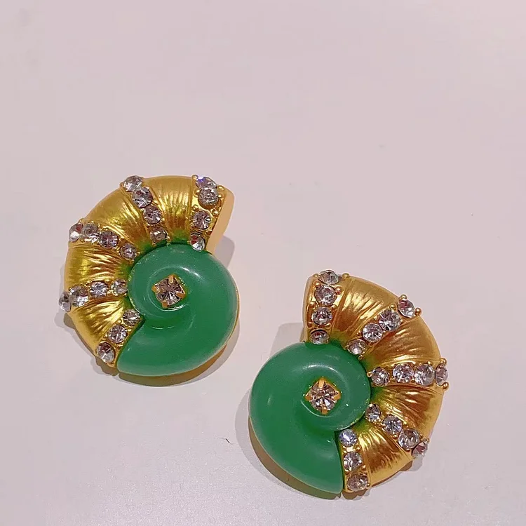 Metallic Green Conch Earrings