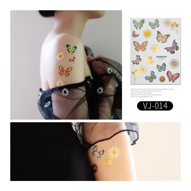12 Kinds Bronzing Tattoo Butterfly Disposable Shiny Party Makeup Sticker Women Temporary Body Art Summer Waterproof