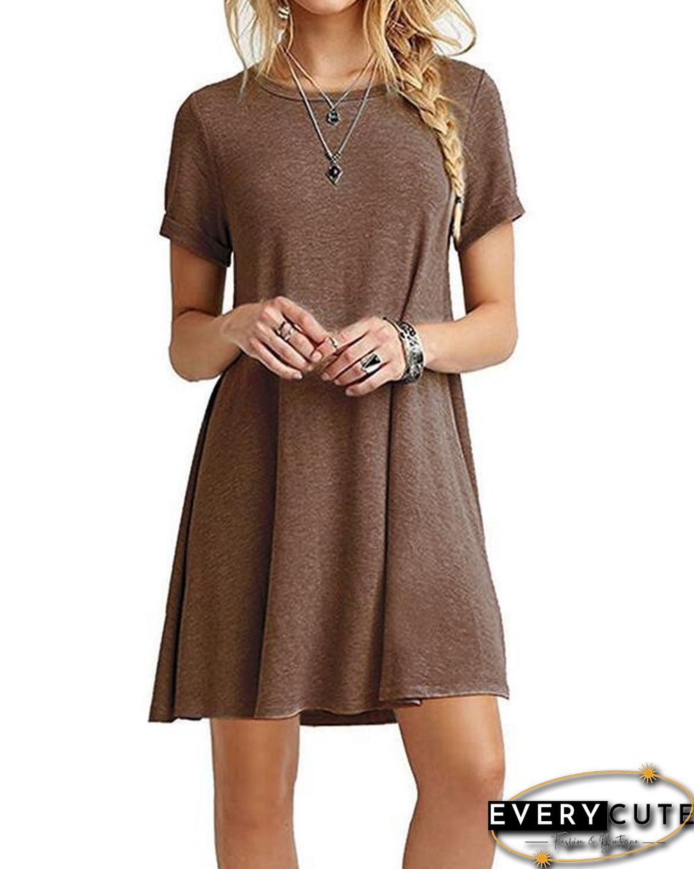 Women's Casual Short Sleeve Multicolor Loose T-Shirt Dress