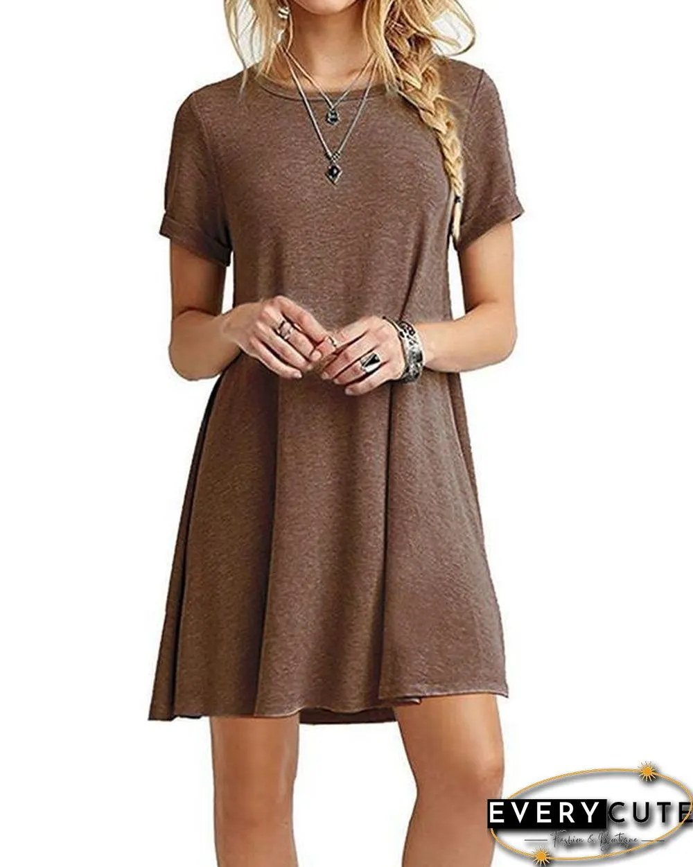 Women's Casual Short Sleeve Multicolor Loose T-Shirt Dress