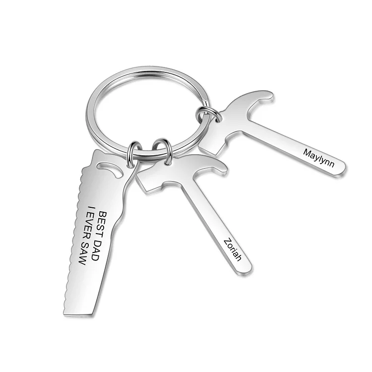 Father's Day Gifts Tool Keychain Personalized 2 Names Stainless Steel Keyring For Him