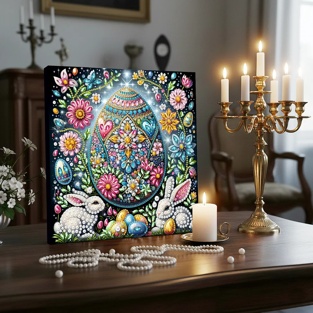 Easter Egg DIY Art Craft Pearl Diamond Painting with Frame 9.84x9.84in Diamond Art Pearl Painting Kit for Adults Beginners Gift Idea Home Wall Decor