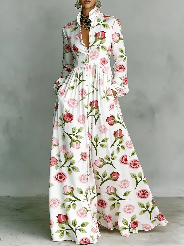 Women's Vintage print Elegant Romantic Vacation Maxi Dress