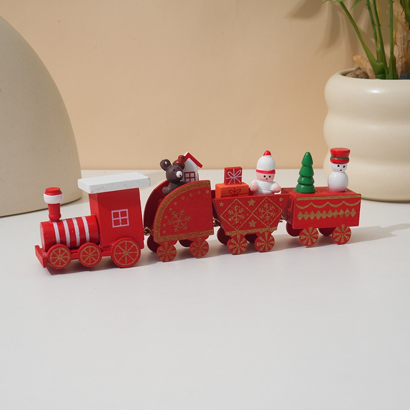 Tegooe Classic Wooden Christmas Train Ornament - Tabletop Holiday Decor