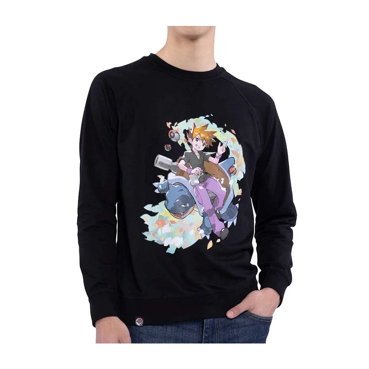 Blue Pokémon Trainers Black French Terry Crew Neck Sweatshirt - Adult