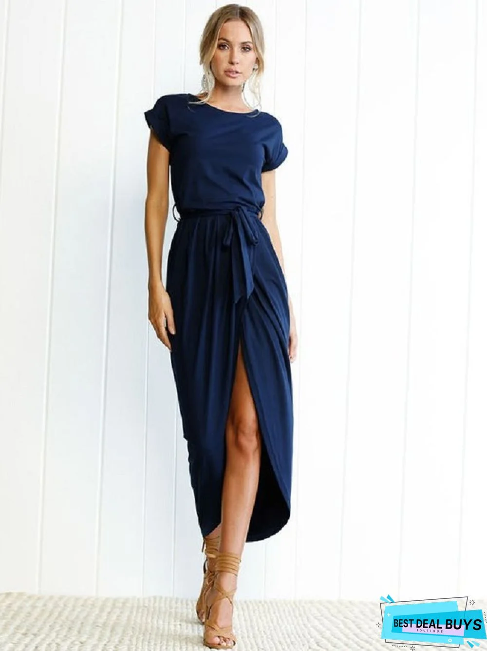 Irregular Dress with Flat Round Neck In Solid Color