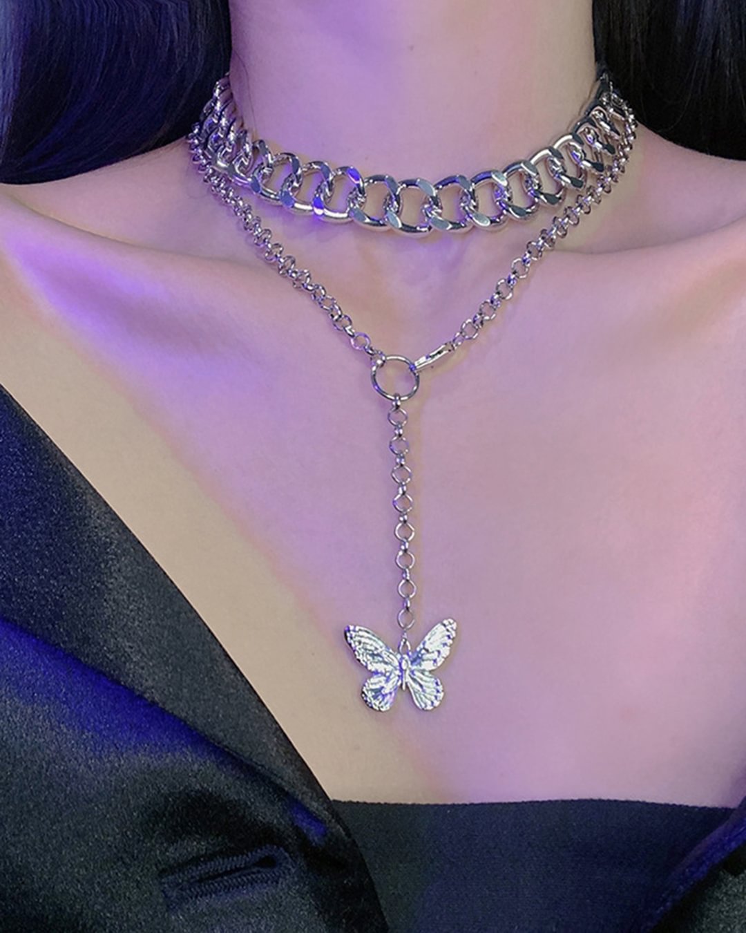 Fashionv-Butterfly Pendant Personality Double Clavicle