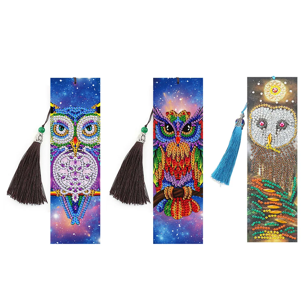 3Pcs Diamond Painting Bookmarks - DIY Special Shape for Arts Craft - Owl