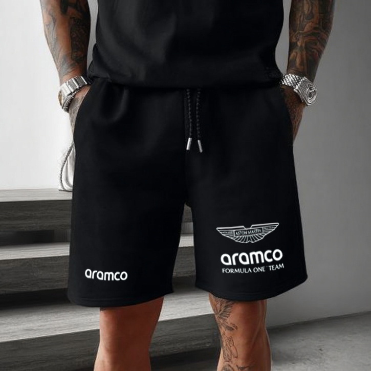 Men's Black Loose Fit Racing Print Shorts / TECHWEAR CLUB / Techwear