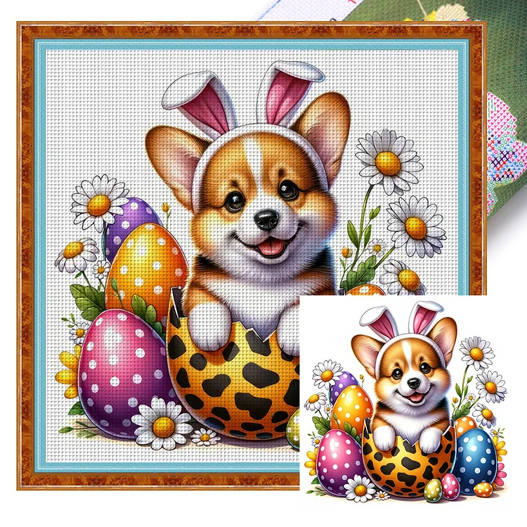 【Yishu Brand】Easter Corgi (40*40cm) 11CT Stamped Cross Stitch gbfke