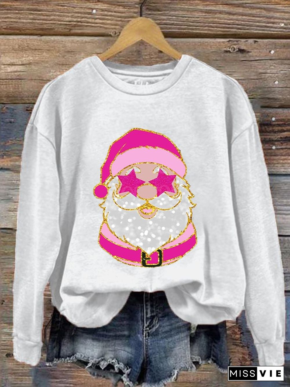 Women's Pink Santa Print Sweatshirt