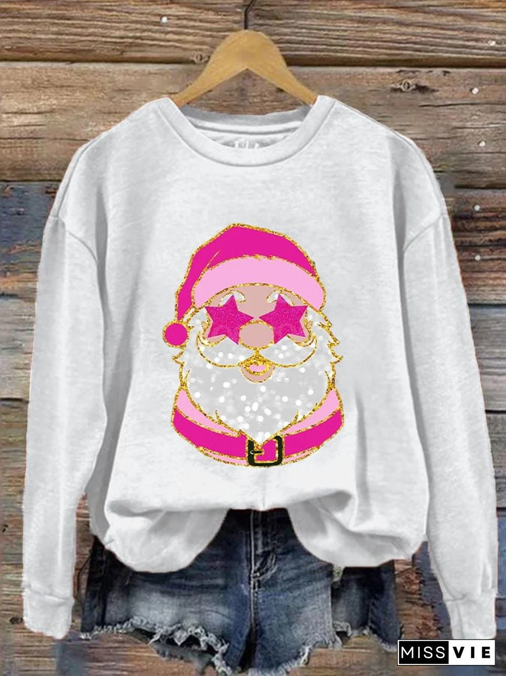 Women's Pink Santa Print Sweatshirt