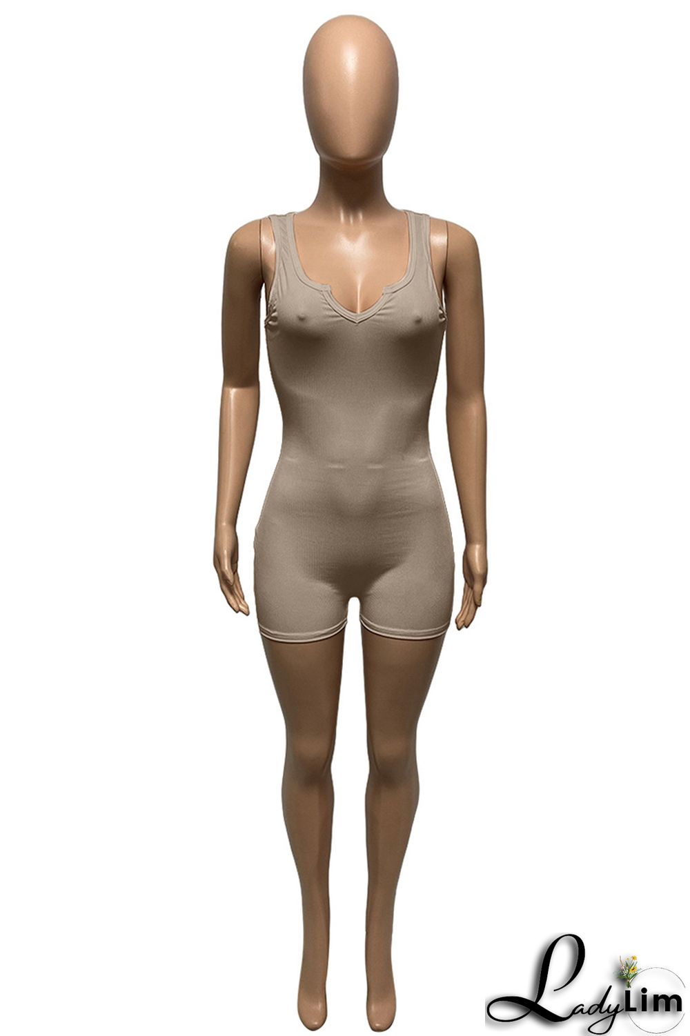 Apricot Fashion Casual Solid Basic V Neck Skinny Romper