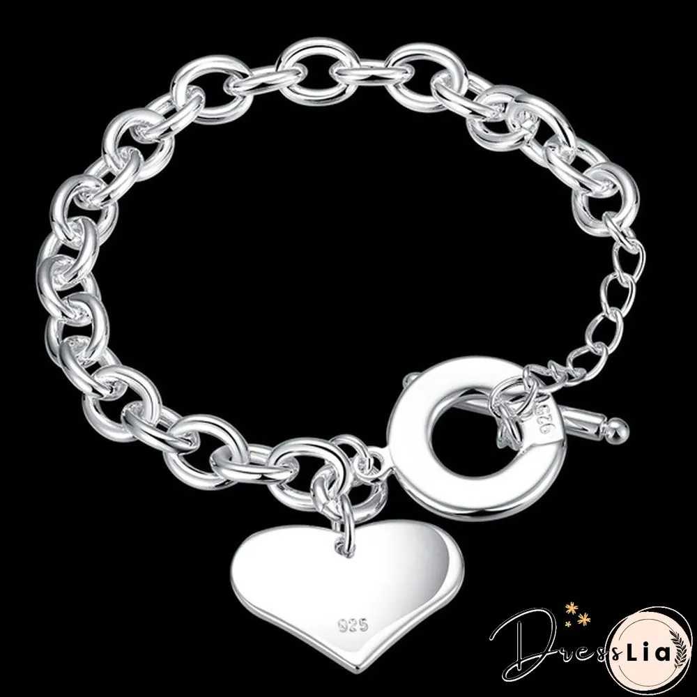 Fashion Jewelry Double Heart 925 Sterling Silver Chain Bracelets for Women