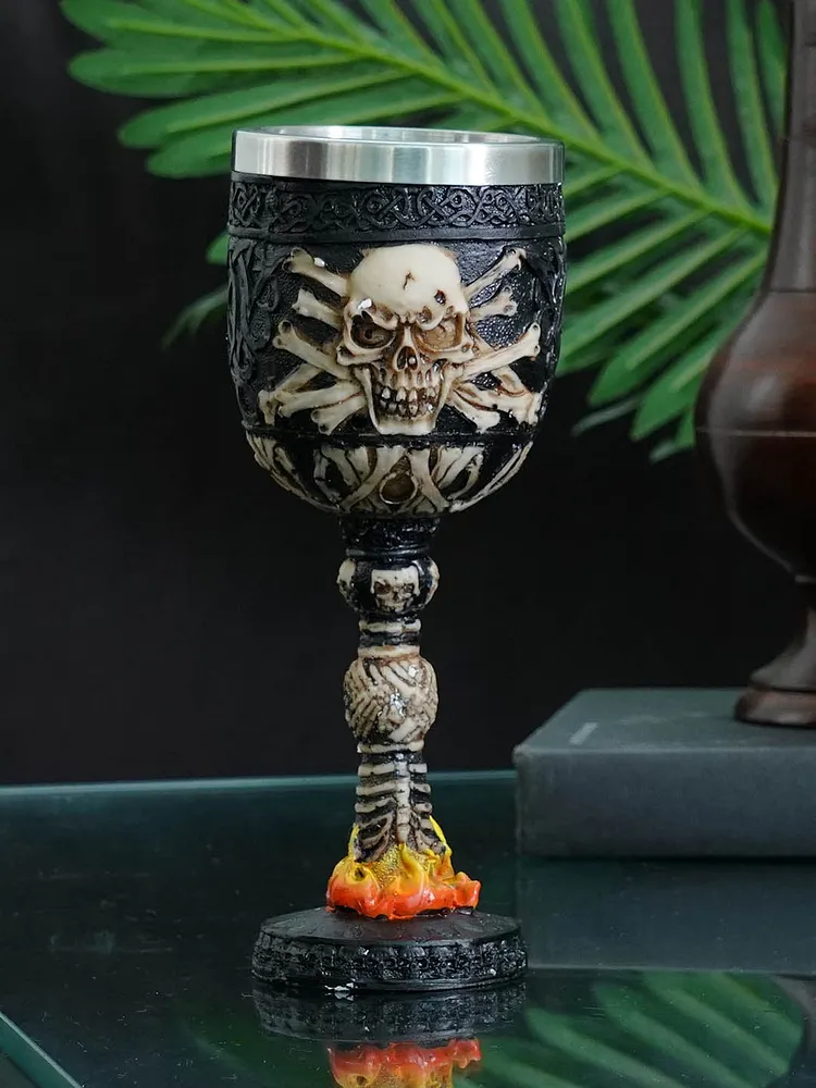 Black & Beige Textured Stainless Steel Viking Warrior Skull Mug