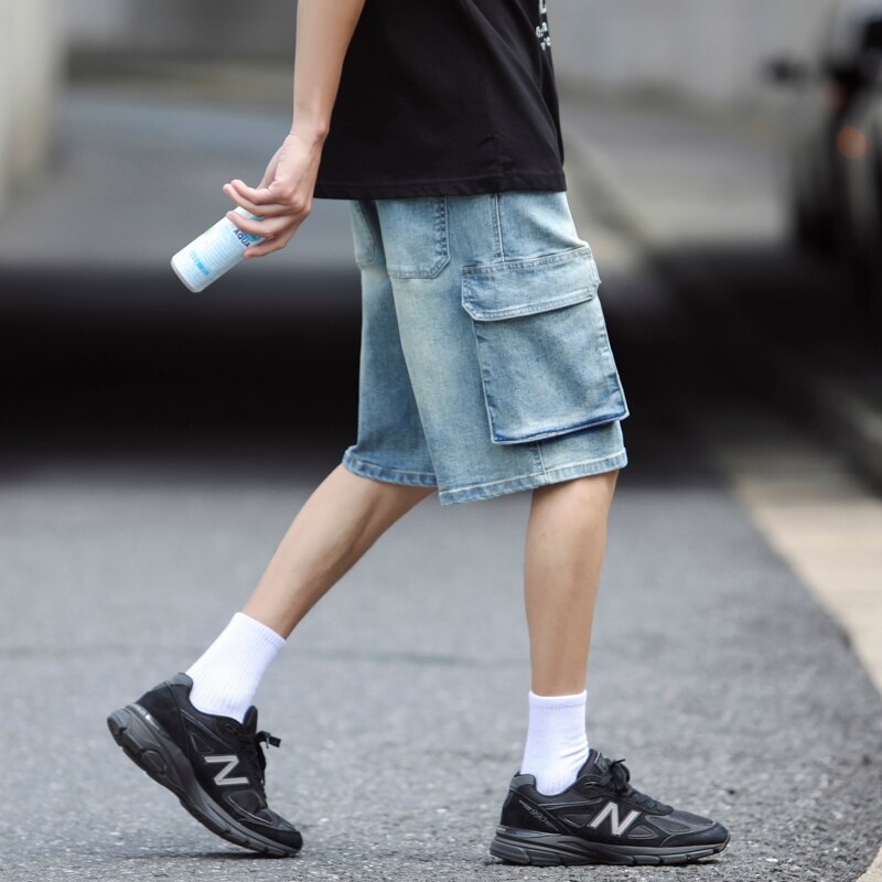Summer Men's Casual Fashion Denim Capris Cotton High-quality Solid Jean Washed Cargo Denim Shorts Soft Short Pants