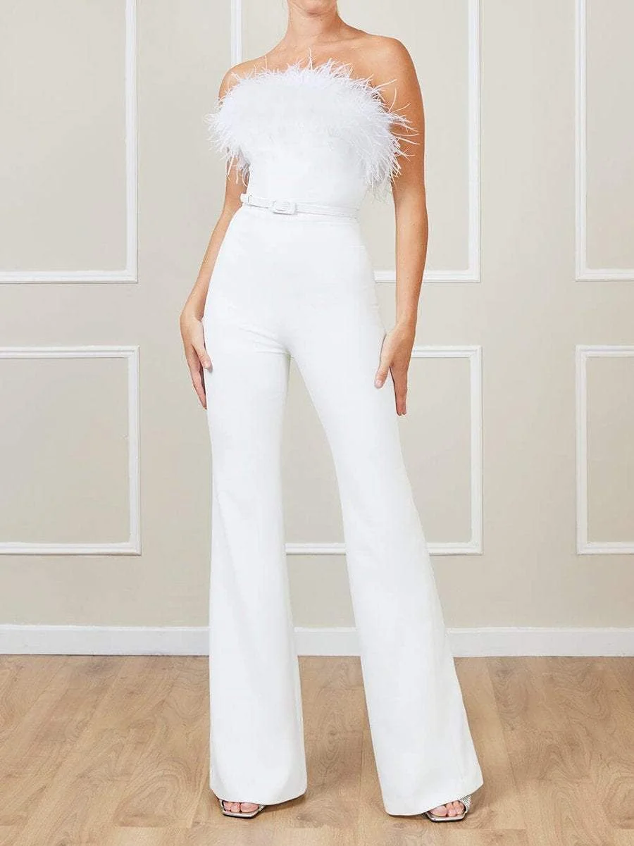 Stylish Feather Strapless Jumpsuit