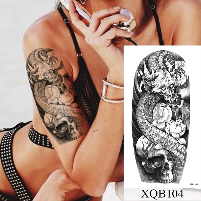Waterproof Temporary Tattoo Sticker Flower Rose Flash Tattoos Lalash Tattoos Snake Lion Body Art Arm Fake Sleeve Tatoo Women