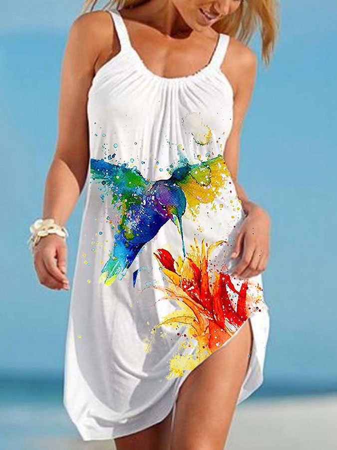 Hummingbird Print Slip Dress