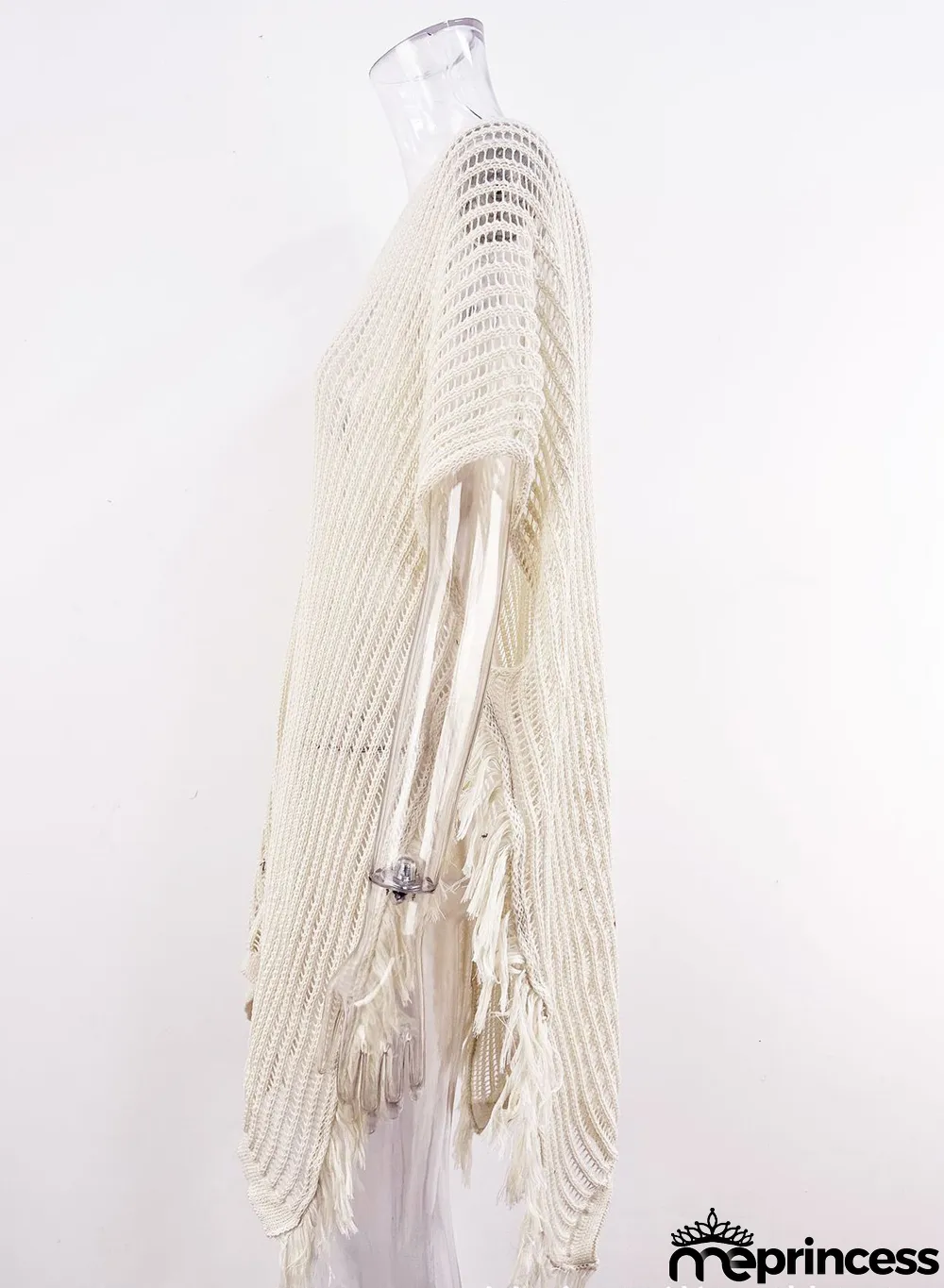 Summer Maxi V-neck Hollow Tassel Beach Suit Holidays Shirt Beach Sun Shield