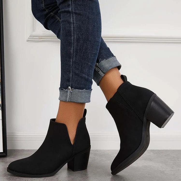 Cutout Western Ankle Cowboy Boots Chunky Stacked Heel Booties