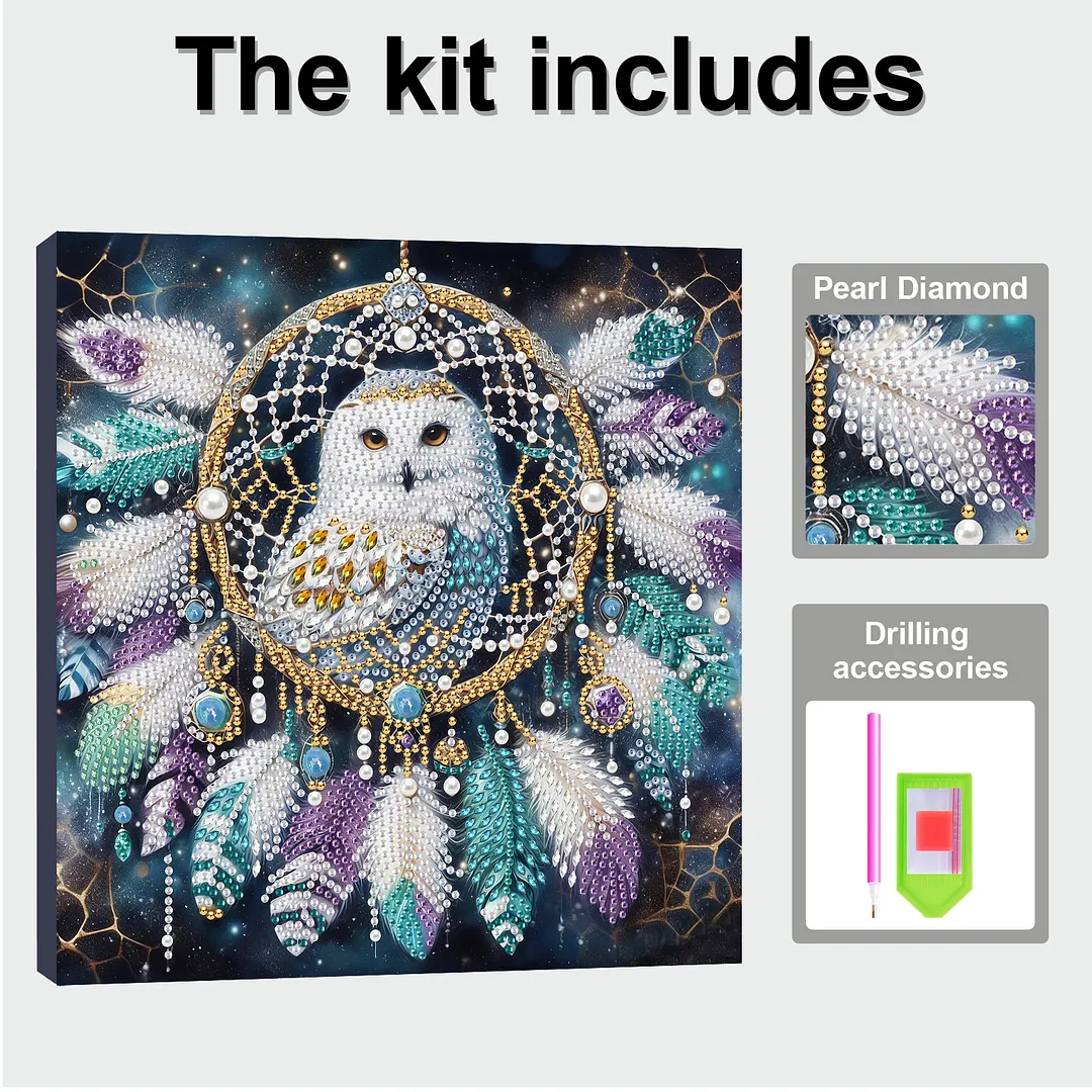 Owl Dreamcatcher DIY Art Craft Pearl Diamond Painting with Frame 9.84x9.84in Diamond Art Pearl Painting Kit for Adults Beginners Gift Idea Home Wall Decor