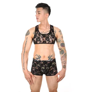 Men's sexy lace vest set