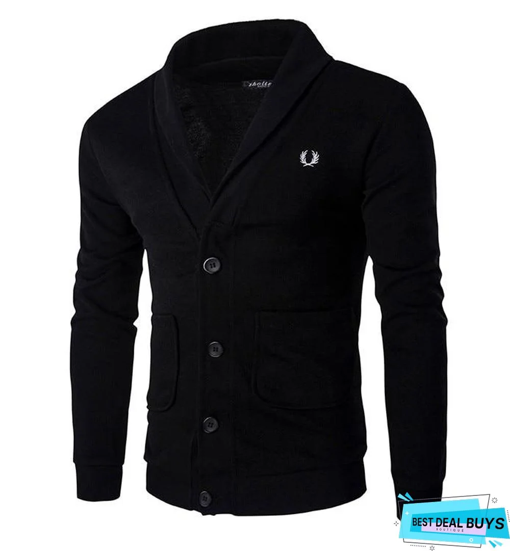 Fashion Men's Cardigan Sweater Slim Fit Solid Color Knitwear Korean Style Casual Clothing Male