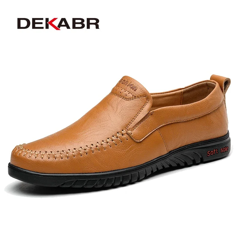 DEKABR Brand Men Genuine Leather Shoes Luxury Casual Shoes Soft Men Loafers Breathable Slip On Driving Men Shoes Plus Size 47