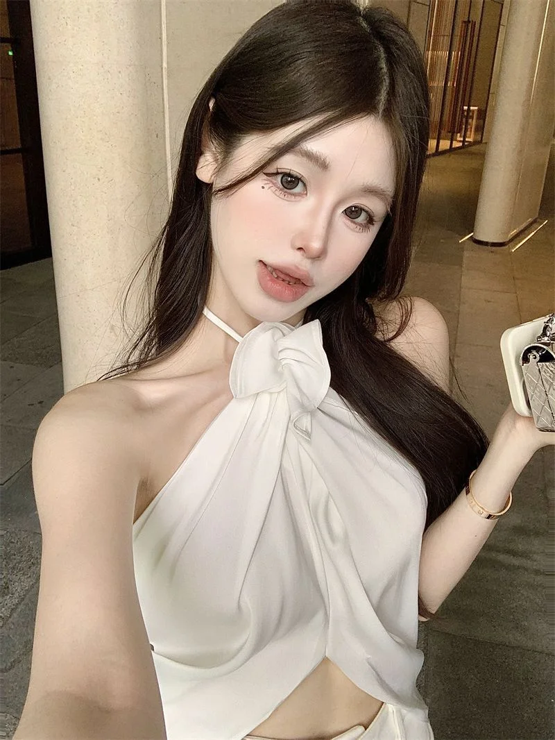Uveng Uveng Three-Dimensional Flower Sling Vest Sexy Summer Bareback Temperament Irregular Outside Clothes Design Short Babes