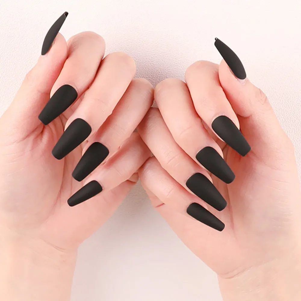 24Pcs Press On Matte Ballerina Coffin Fake Nails With Design Artificial False Nails DIY Finger Tips Manicure Tool-Nail Inspo