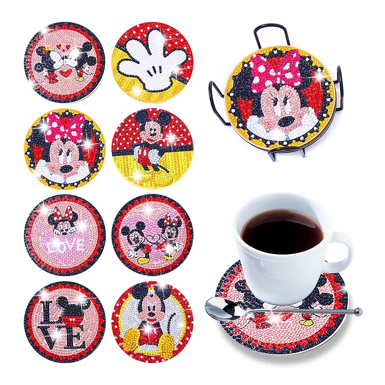 Disney Mickey and Minnie - Wooden Coasters Ornaments - DIY Diamond Crafts (8pcs)