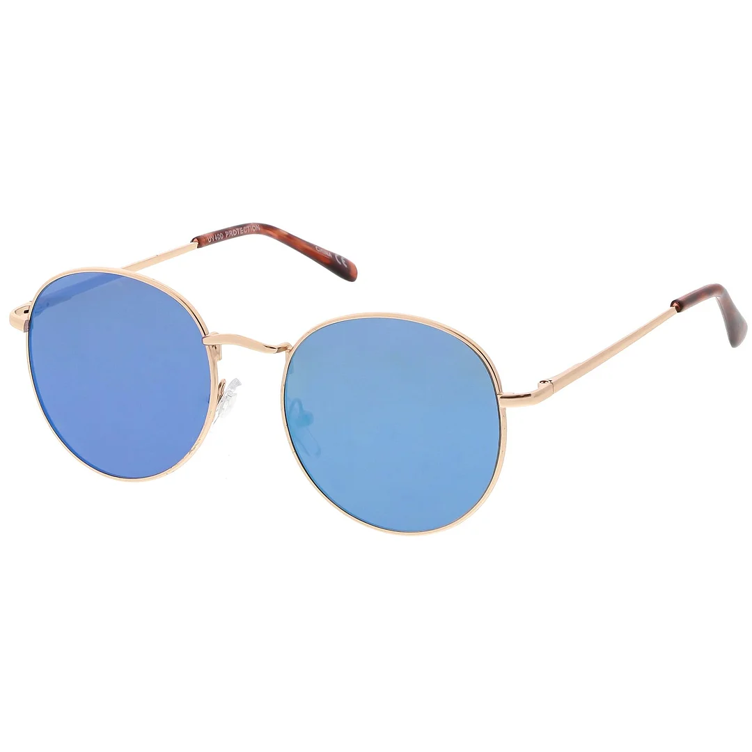 Classic Slim Metal Round glasses With Color Mirrored Flat Lens 50mm
