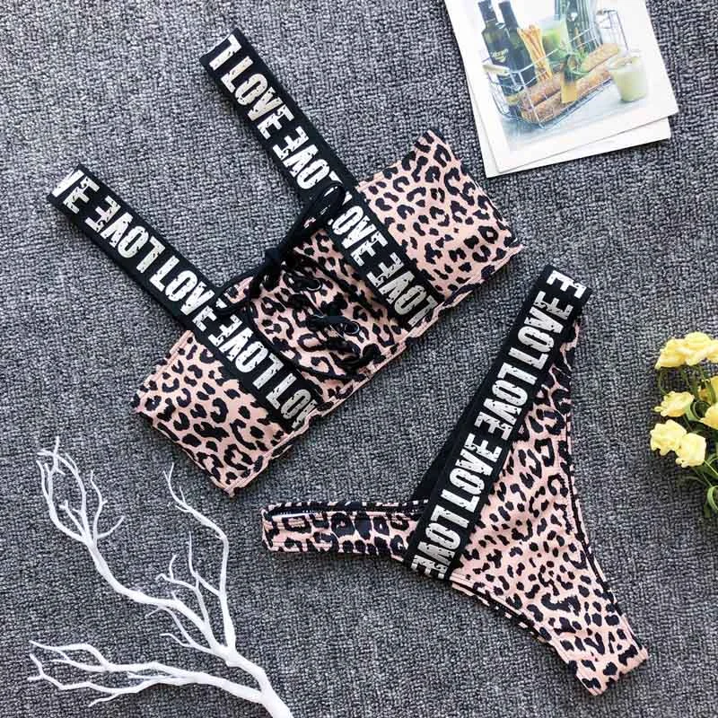 Sexy Letter Brazilian Bikini 2021 New Mujer Swimwear Women Swimsuit Halter Push Up Bathing Suit Beach Wear Thong Biquini 3722