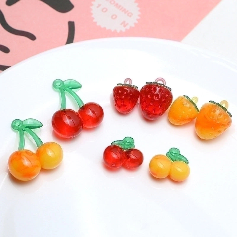 10 Pcs/package Cute Cherry Strawberry Resin Jewelry Accessories