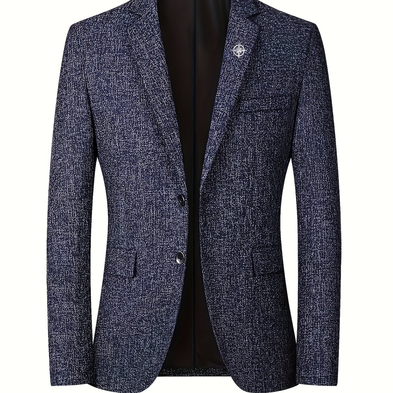 Two Button Blazer, Men's Semi-formal Texture Pattern Lapel Sports Coat For Spring Fall Business