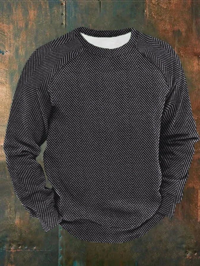 Men's Western Vintage Herringbone Print Raglan Crew Neck Sweatshirt