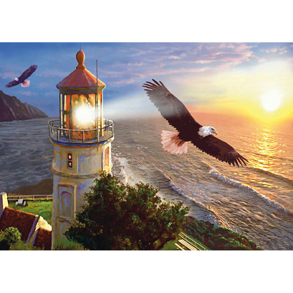 Eagle And Lighthouse 40*30CM (Canvas) Full Round Drill Diamond Painting gbfke