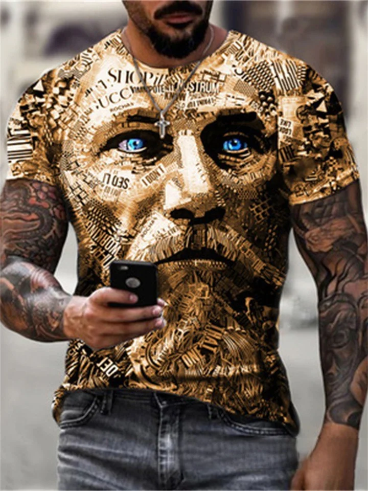 Street Trend Retro Warrior Digital Print 3D T-shirt Men's Short-sleeved Sports Tops-Cosfine