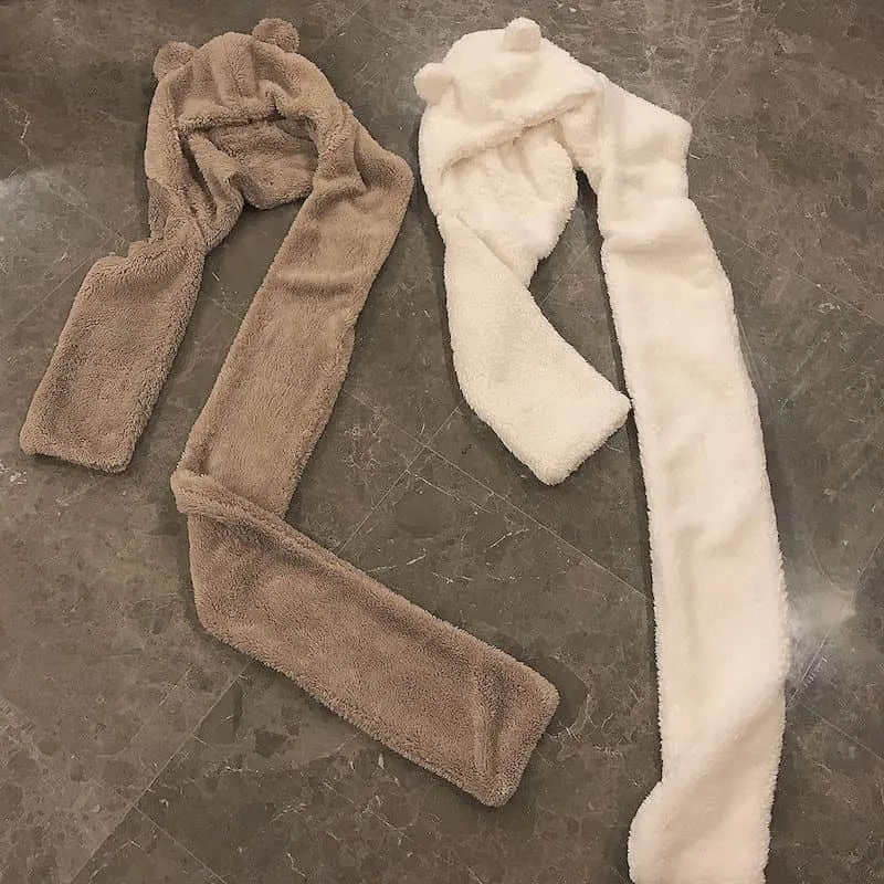 Warm hat scarf one hooded bib female winter imitation lamb hair Japanese thickening cute bear ears tide winter warmth artifact