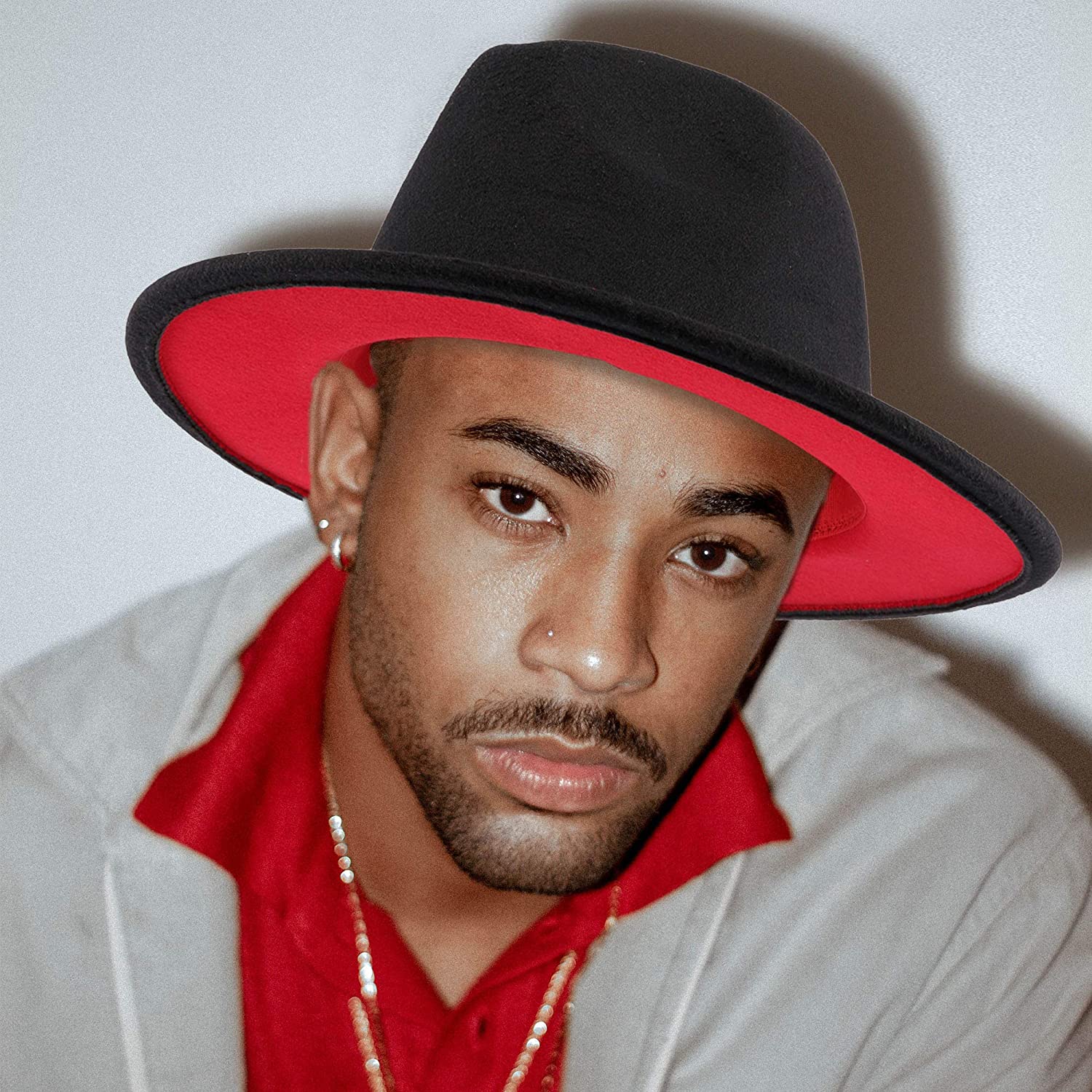 Two Tone Red Bottom Wide Brim Wool Felt Fedora Hat 