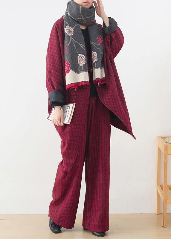 Original design red woolen suit female cocoon-shaped irregular mid-length coat autumn and winter