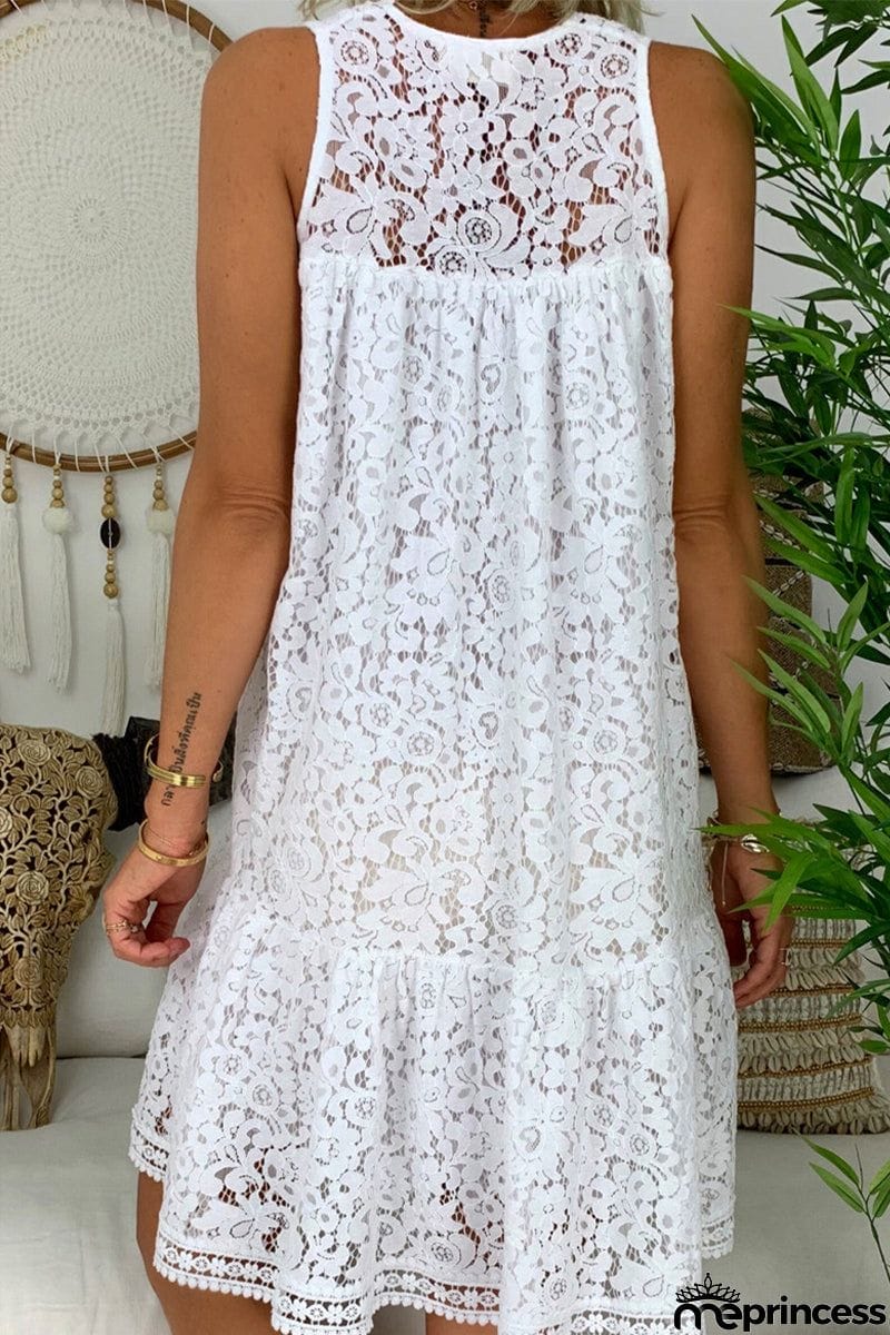 Sweet Elegant Solid Lace Patchwork V Neck Princess Dresses