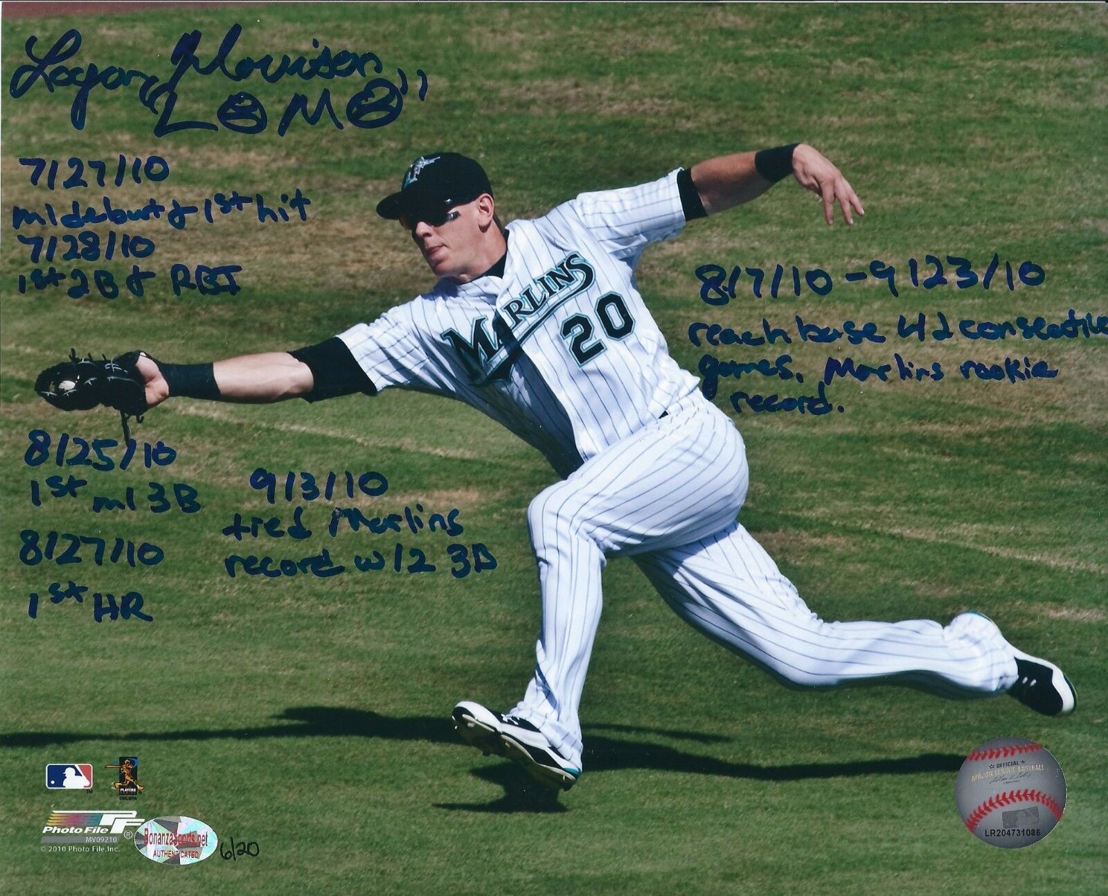 Autographed Logan Morrison 8x10 Rookie Stats Florida Marlins Photo Poster painting w/COA